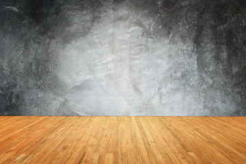 Empty top of wooden floor and natural stone wall