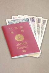 Japanese passport and Japanese currency yen inside