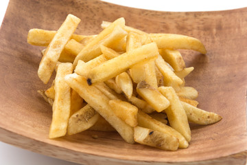 french fries on wood plate