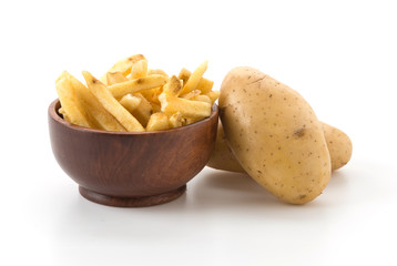 french fries on wood plate