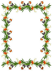 Fototapeta premium branch of flowers and butterflies isolated on a white background