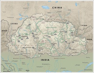 Fototapeta premium Bhutan physiography map