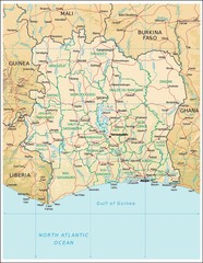Ivory Coast physiography map