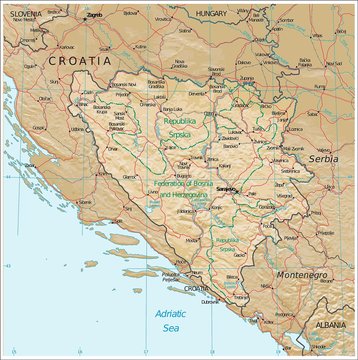 Bosnia Herzegovina physiography map
