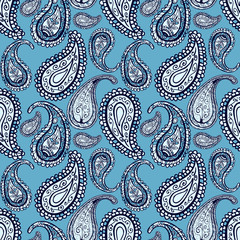 Hand drawn seamless pattern with paisley ornament