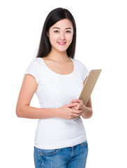 Woman hold with clipboard