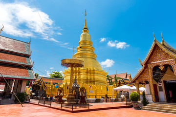 Wat Phra That Hariphunchai with blue sky in Lamphun Province, Th