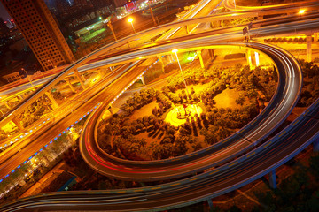 Aerial view of city viaduct road night scene