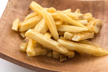 french fries on wood plate