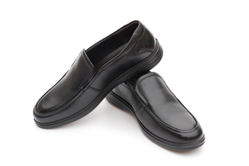 pair of black leather shoe for man on white background