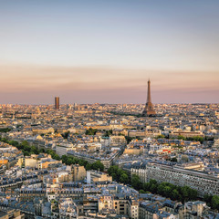 Fototapeta na wymiar Sunset over Paris with Eiffel Tower, France