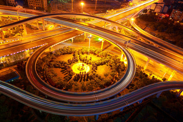 Aerial view of city viaduct road night scene