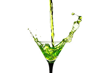 Cocktail glass with splash isolated on white background.