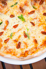 fresh baked sicilian pizza from oven