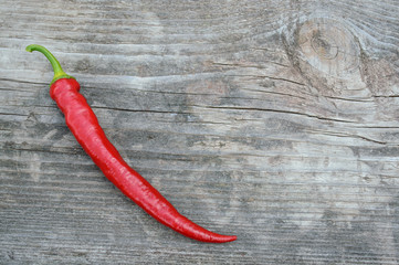 One hot pepper on the old gray wooden board