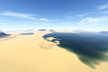 Fantasy alien planet. Rocks and lake