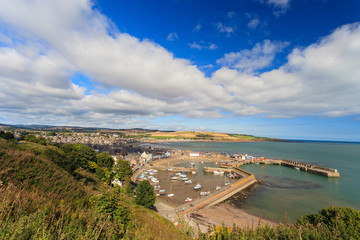 Aerial view of harbour at Stonehaven bay, Aberdeenshire, Scotlan
