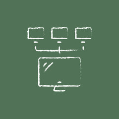 Group of monitors icon drawn in chalk.