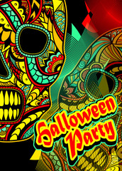 Flyer on Halloween party with Decorate Skull painted ornament