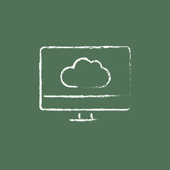 Monitor with cloud icon drawn in chalk.