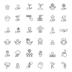 charity and donation line icons set