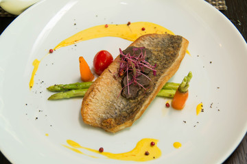 Fried Fish Steak with sauce and veggies