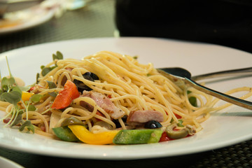 fried Spaghetti with bacon