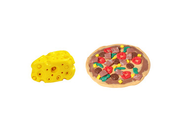 miniature pizza model from japanese clay on white background