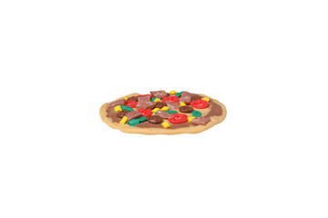 miniature pizza model from japanese clay on white background