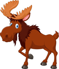 Obraz premium Cartoon brown moose isolated on white background