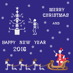 Set vector elements for christmas and new year: funny skeletons