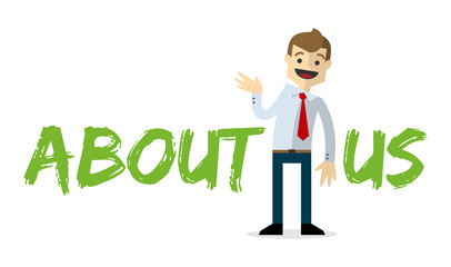 Vector of a businessman with About Us text