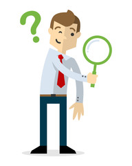 Vector of a businessman with a magnifying glass doing a search 