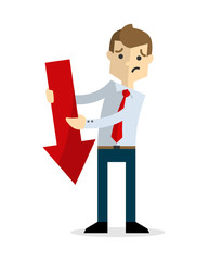 Vector of a businessman with a red down arrow