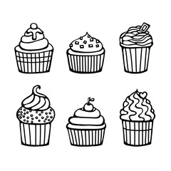 Hand drawn doodle set of sweet capecakes. Isolated.