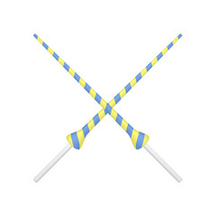 Two crossed lances in yellow and blue design 
