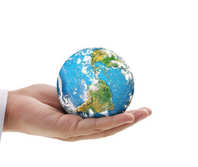 Human hand holding  globe  Elements of  image furnished by NASA