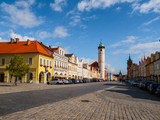 Fototapeta na wymiar Peace Square with Tower of Domazlice