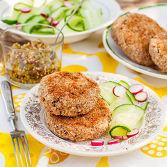 Potato and Pork Patties with Cucumber and Radish Salad