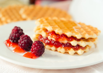Waffles with raspberries 
