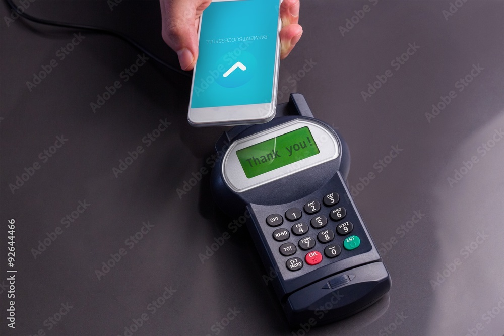 Poster composite image of mobile phone screen showing payment