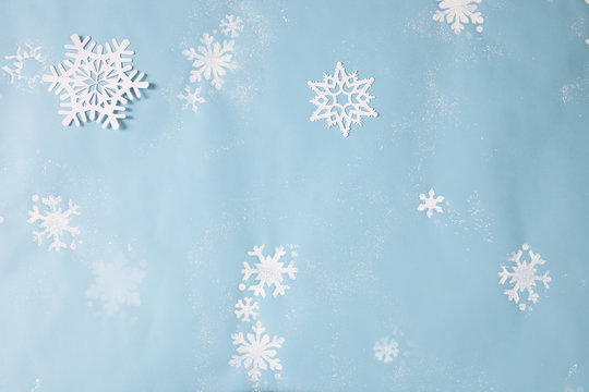 white snowflakes on blue background set
