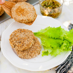 Potato and Pork Patties with Salad Leaves