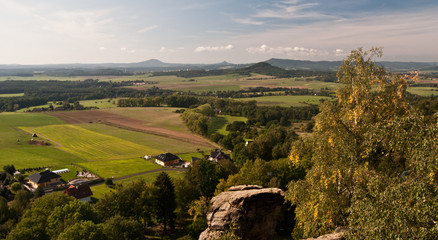 landscape panorama from Dedova vyhlídka above Svojkov village in North Bohemia