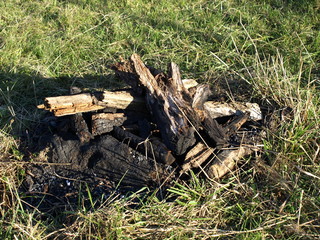abgebranntes holz auf lagerfeuerstätte