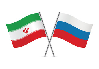Iranian and Russian flags. Vector illustration.