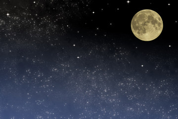 Naklejka na ściany i meble Night sky. Full moon on the starry sky with clouds