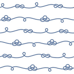 Marine seamless pattern. Parallel stripes from ropes. Nautical cartoon background.