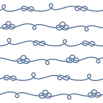 Marine seamless pattern. Parallel stripes from ropes. Nautical cartoon background.