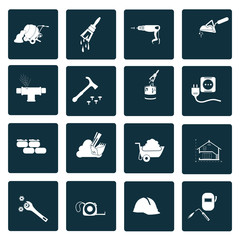Set of sixteen construction icons